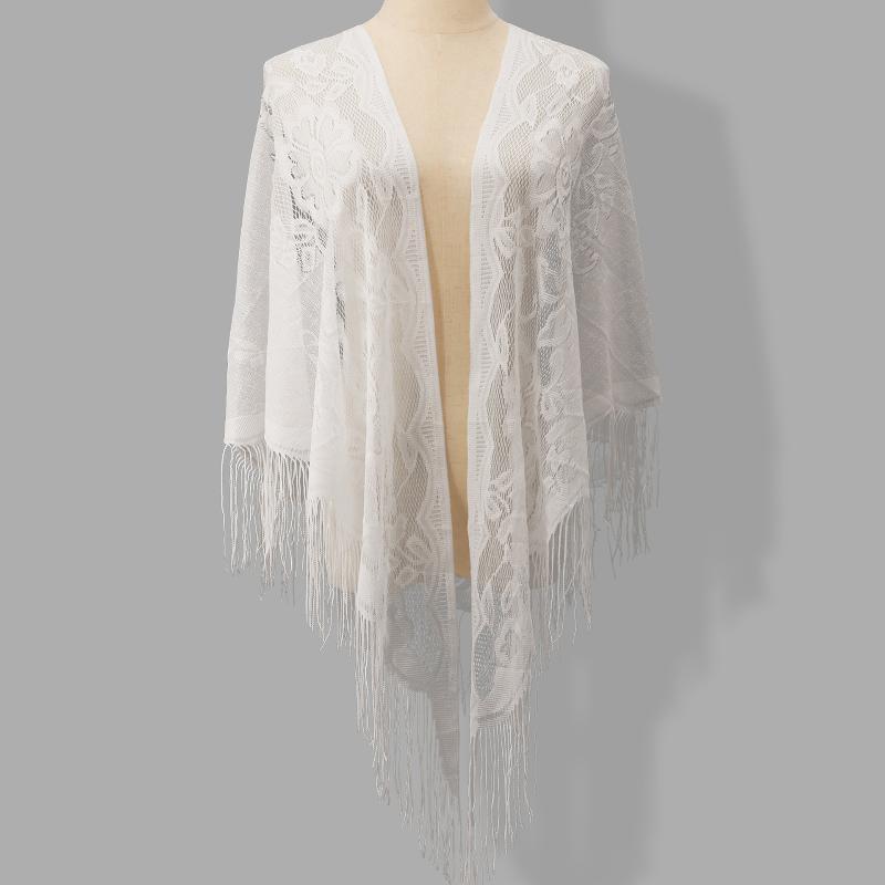 Shawl Wrap Winter - Püsküllü Saçaklı Gelin Şalı Üçgen Çiçekli